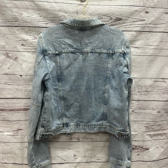 Free People Denim Jacket Rumors Women's Medium Cropped Trucker Blue Stone Washed - Picture 5 of 5